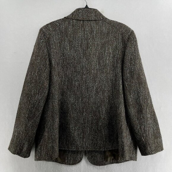 Ellen Tracy Blazer Jacket Women's Sz 10 Brown One Button Collared Pockets Tweed - Picture 2 of 13